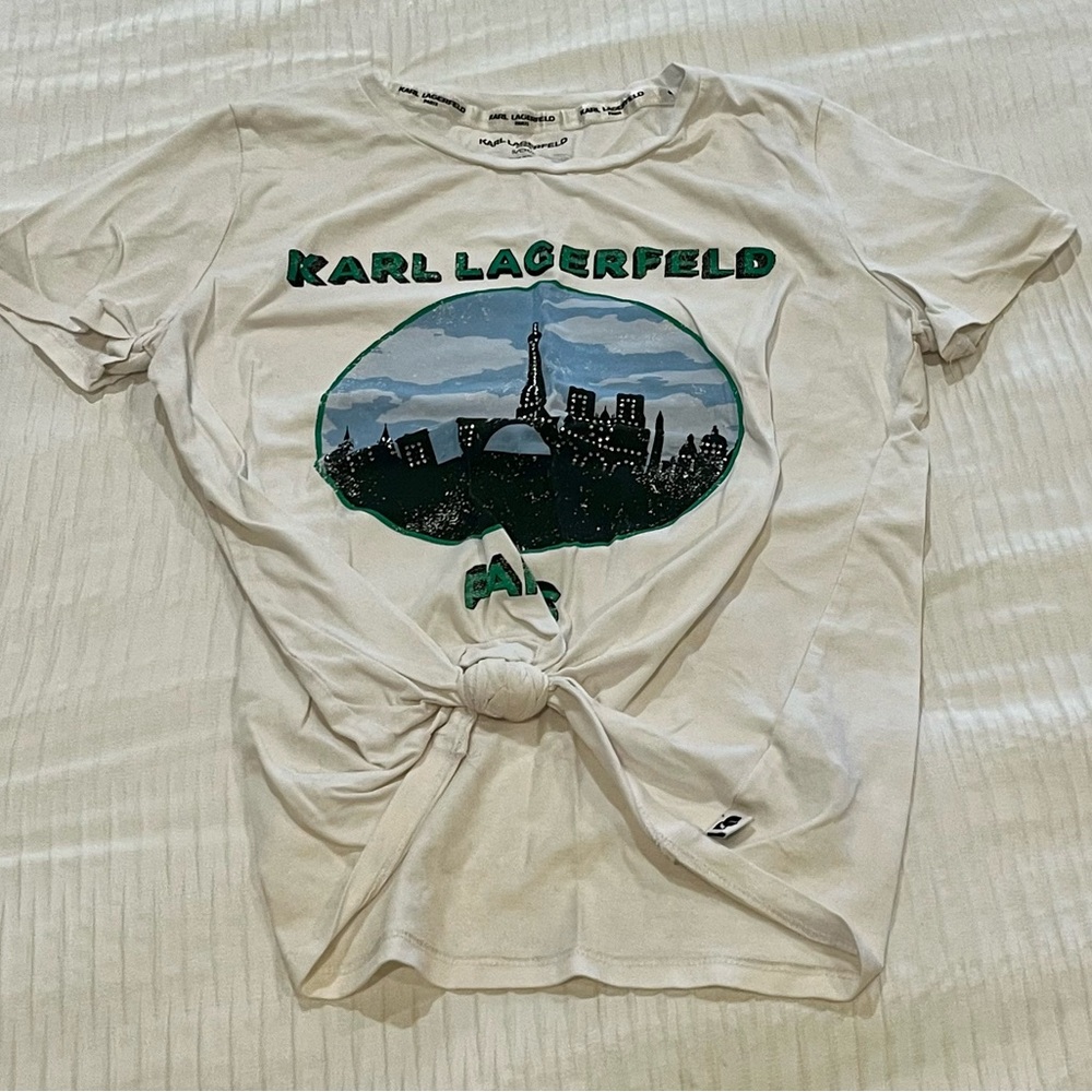 Women’s Karl Lagerfeld White Logo Tee Size Small